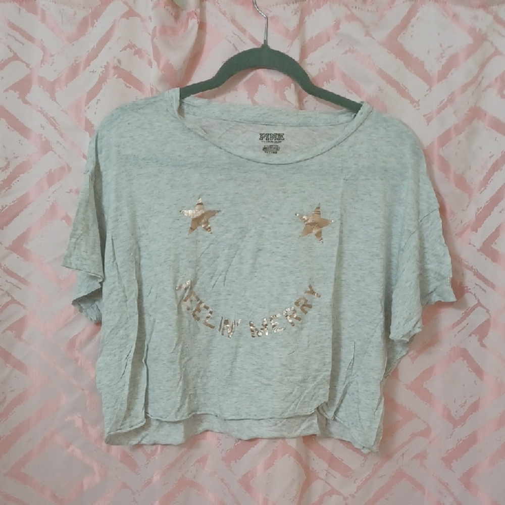 Zara Light Gray Tee with Gold Sequin Stars